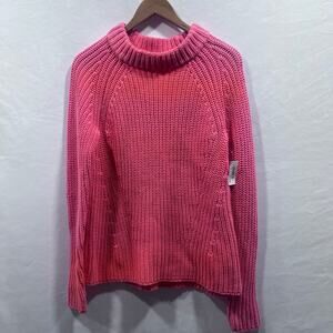 GoodThreads 100% Cotton Coral Chunky Knit Mock Neck Oversized Sweater XS NWT